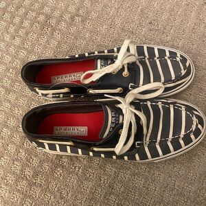 Sperry Top-Sider Boat Shoes Ladies US sz 6.5 BISCAYNE STRIPED NAVY + WHITE 6.5